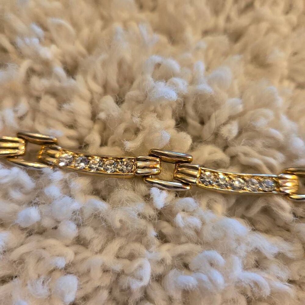Vintage Gold & Rhinestone Link Necklace - Picture 7 of 8